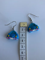 Blue Beetle Car Dangle Earrings Pierced Hook available in Clip-On, Gift,Birthday