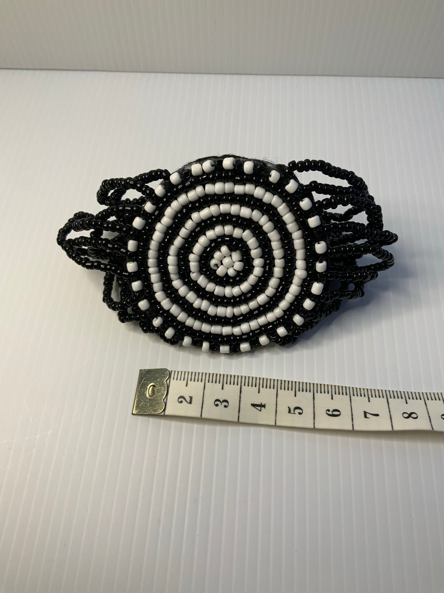 Multi Strand Black & White Focal Pendant Wrist Band Stretchy Bracelet
