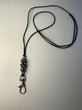 Black Silk Cord European Bead Long Necklace Lanyard Adjustable by Slide knot
