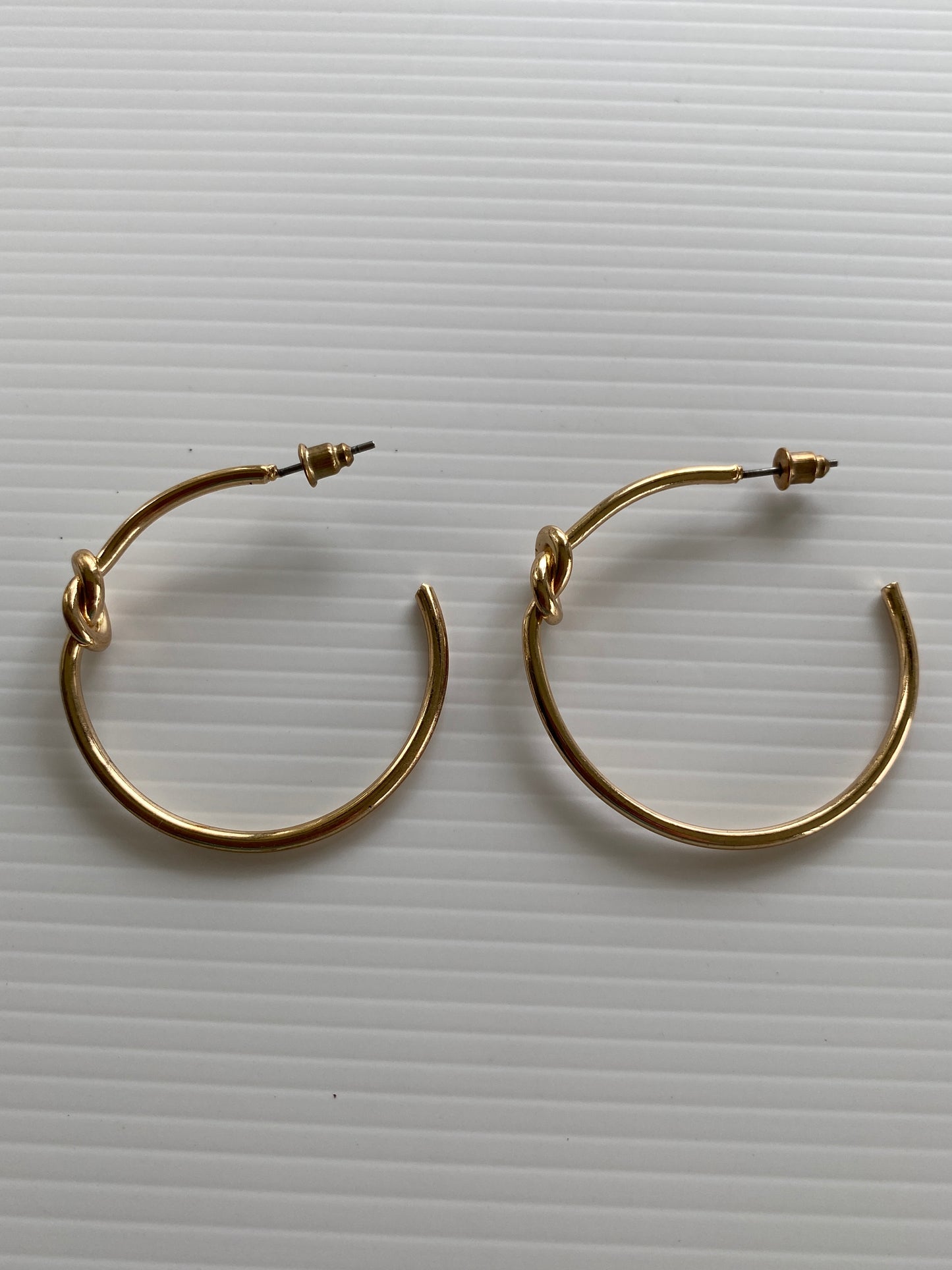 Large Hoop Earrings Gold Plate Plain Smooth Simple Knot Feature - Pierced Post