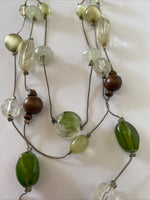 Triple Strand Silver tone Chunky Feature Focal Necklace Neutral Green Bronze Tone