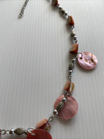 Silver Tone & Pink Coral Coloured Beads Discs Extension Chain short Necklace