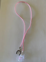 Beaded  Silk Cord BookMark Book Thong Horseshoe Charm Pink & Crystal Beads Gift