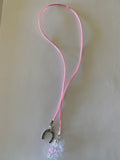 Beaded  Silk Cord BookMark Book Thong Horseshoe Charm Pink & Crystal Beads Gift