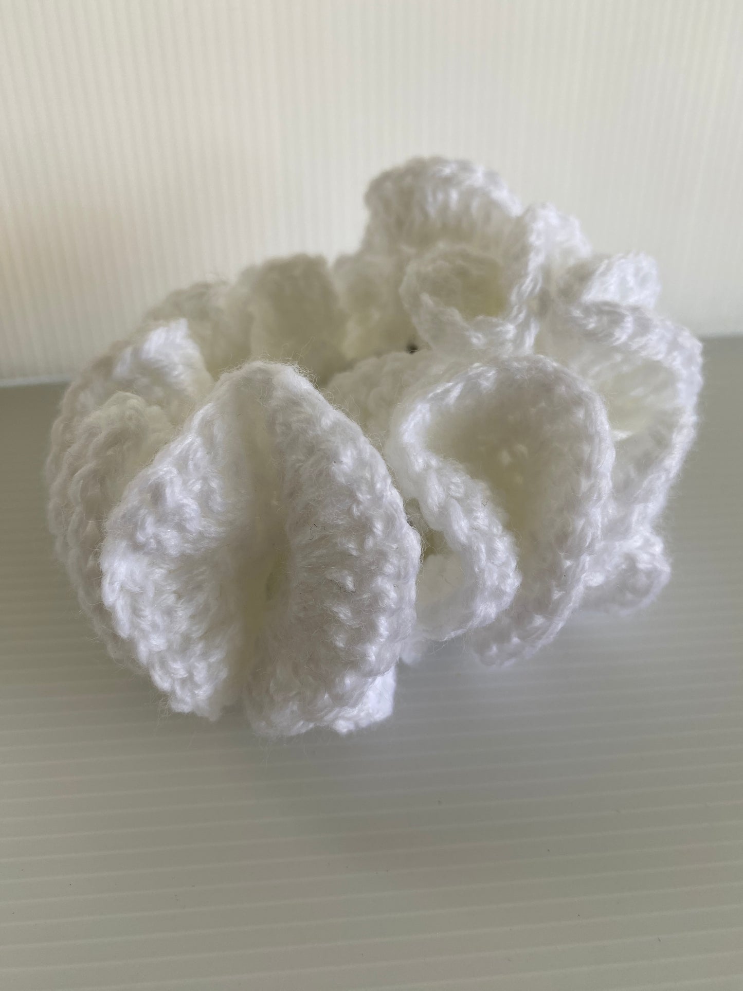 Hair Scrunchies Crochet Handmade Elasticized Full Ruffled White