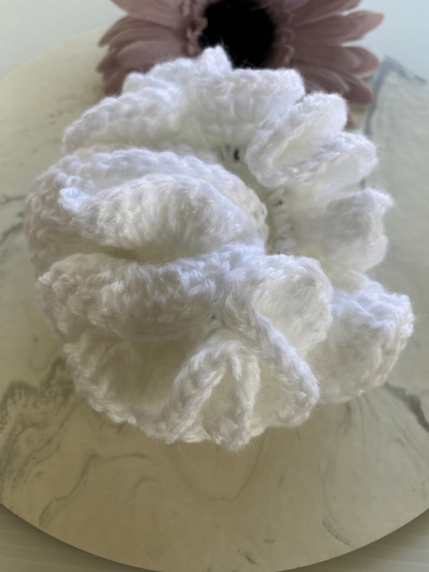 Hair Scrunchies Crochet Handmade Elasticized Full Ruffled White