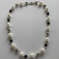 White & Black with Silver Plated Beaded Link Short Necklace