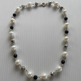 White & Black with Silver Plated Beaded Link Short Necklace