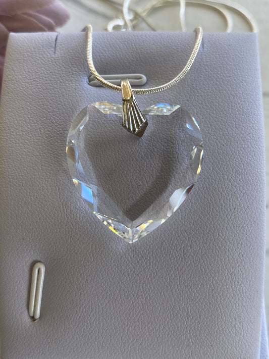 Crystal Clear Heart Pendant on Silver Plate Snake Chain Necklace