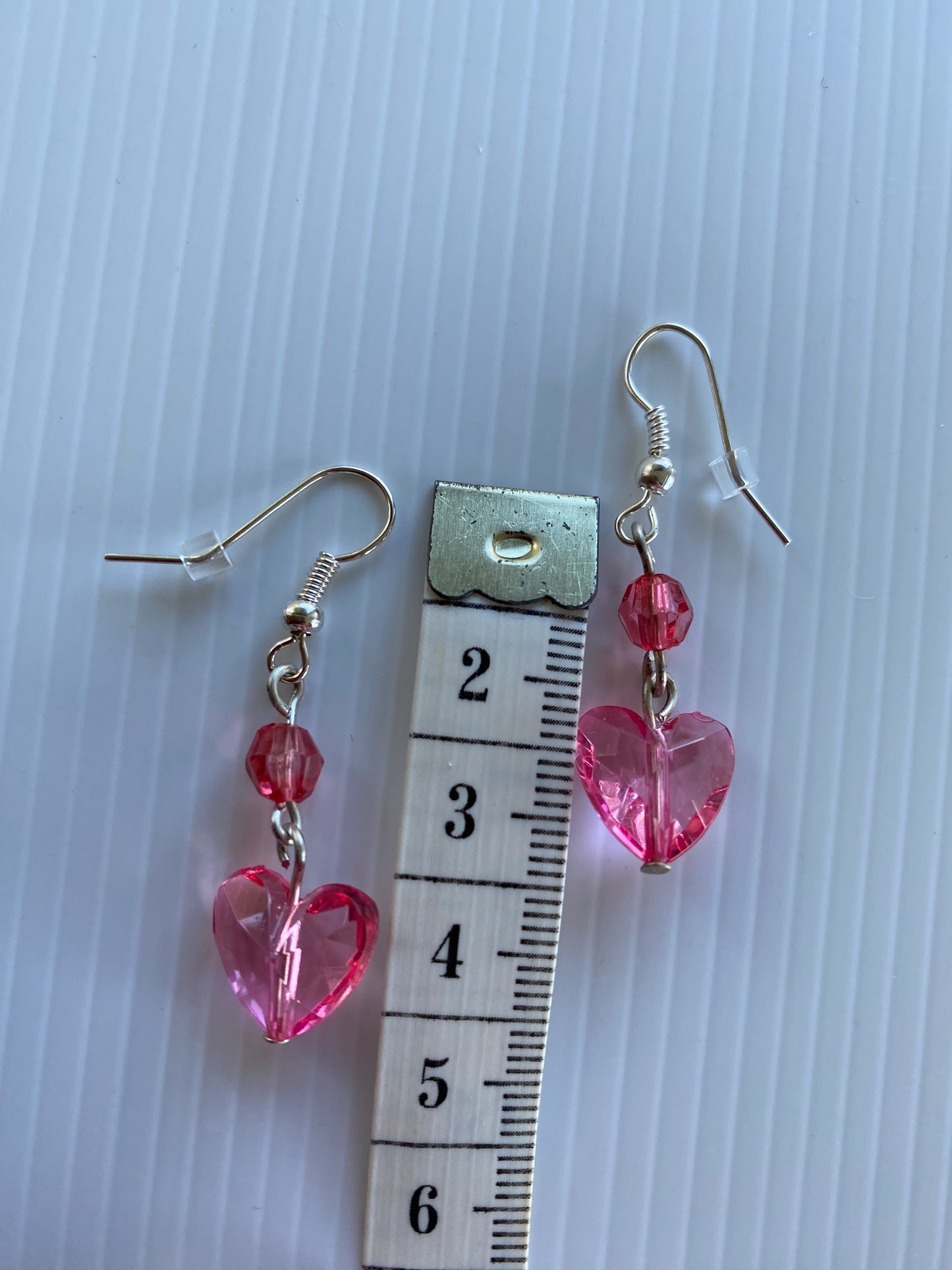 Long Dangle Pink Heart Earrings In assorted Ear Fastenings