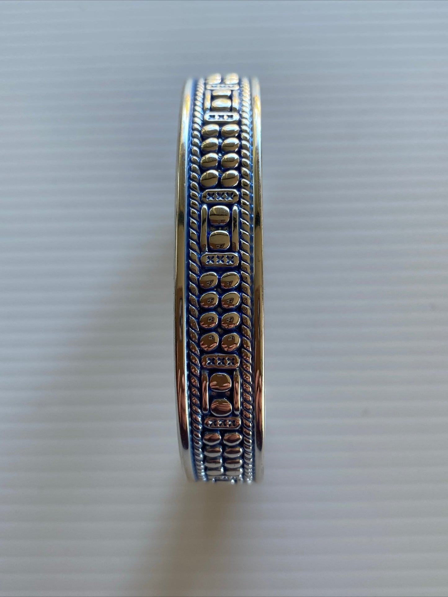 Silver Plate Filigree Detail open Cuff Bangle Light Blue Backing Gift Birthday