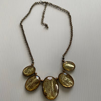 Short Antique Look Bronze tone Chain Necklace Focal  Oval Light Gold Pendants