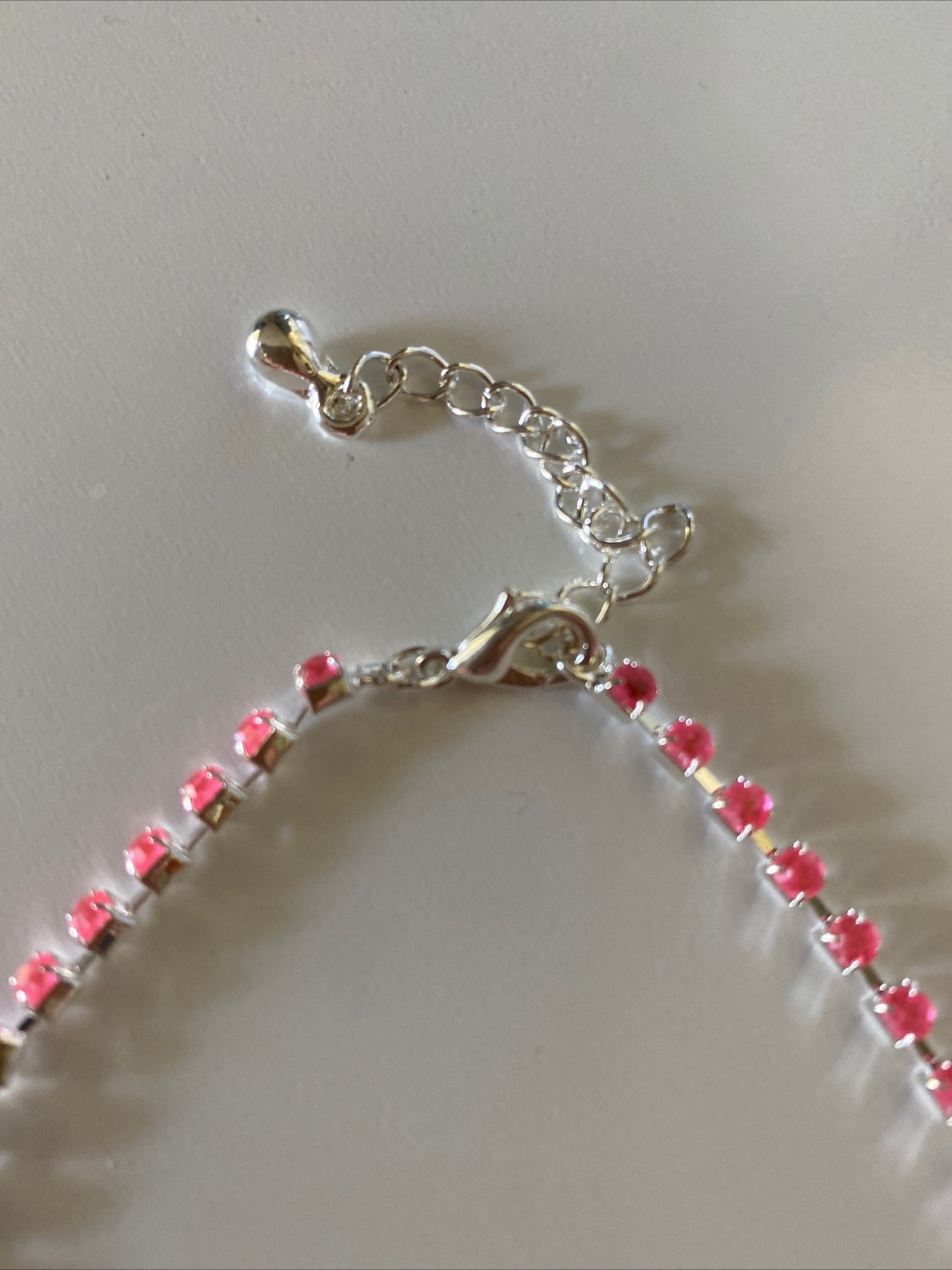 Pink Diamonte Necklace Extension Chain Silver Plate Sparkly Blingy Gift Birthday
