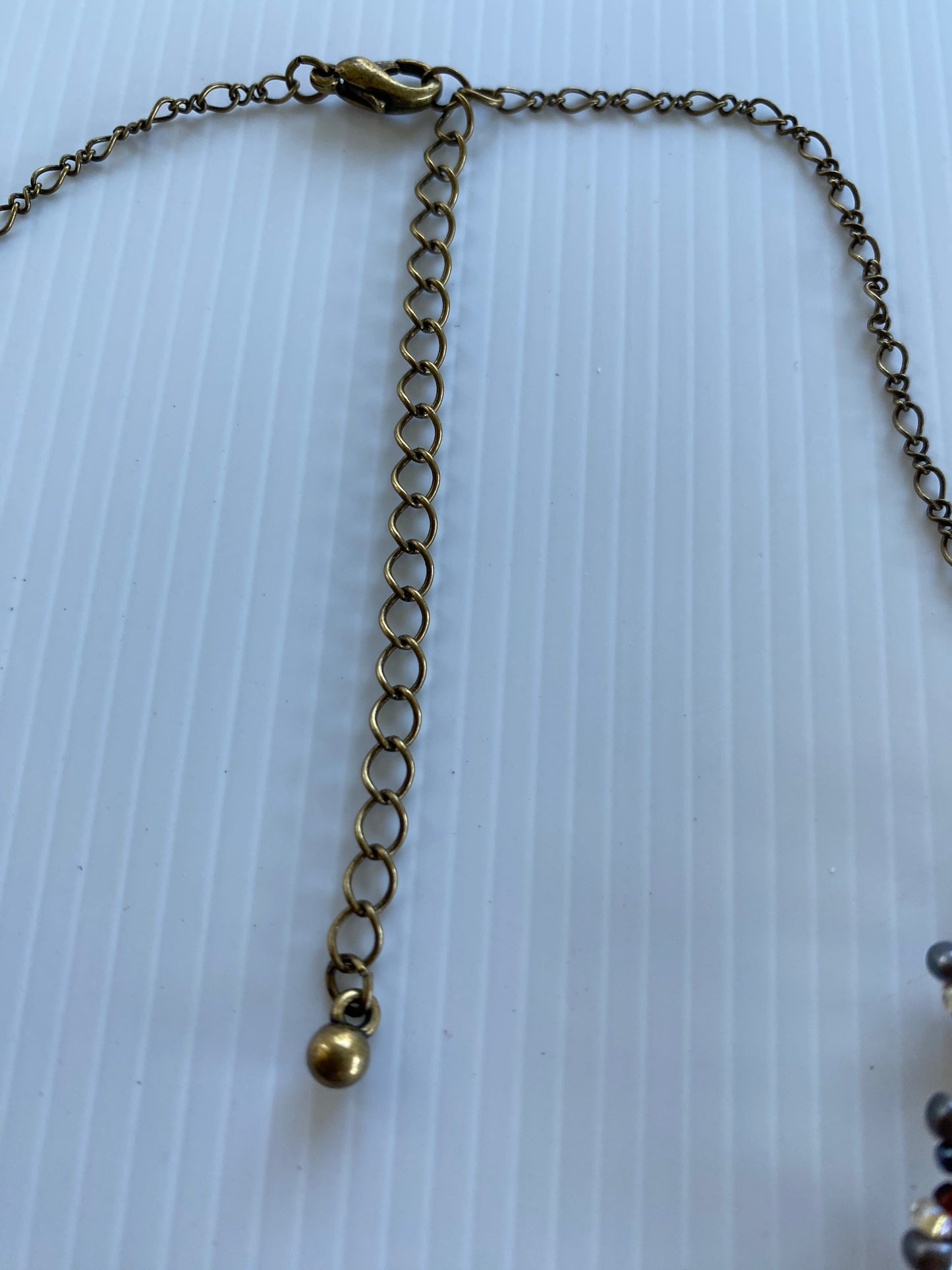 Antique Look Bronze Tone Short Multi-colour Stone & bead Focal Floral Spread Necklace