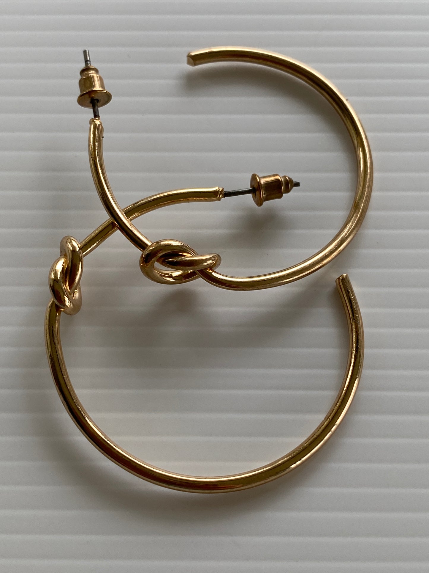 Large Hoop Earrings Gold Plate Plain Smooth Simple Knot Feature - Pierced Post