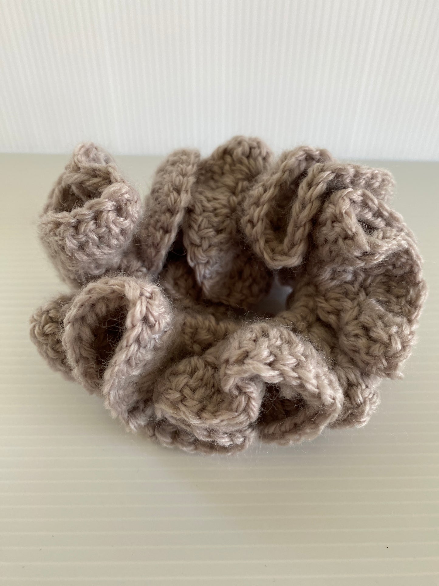Hair Scrunchie Crochet Handmade Elastised Full Ruffled Taupe