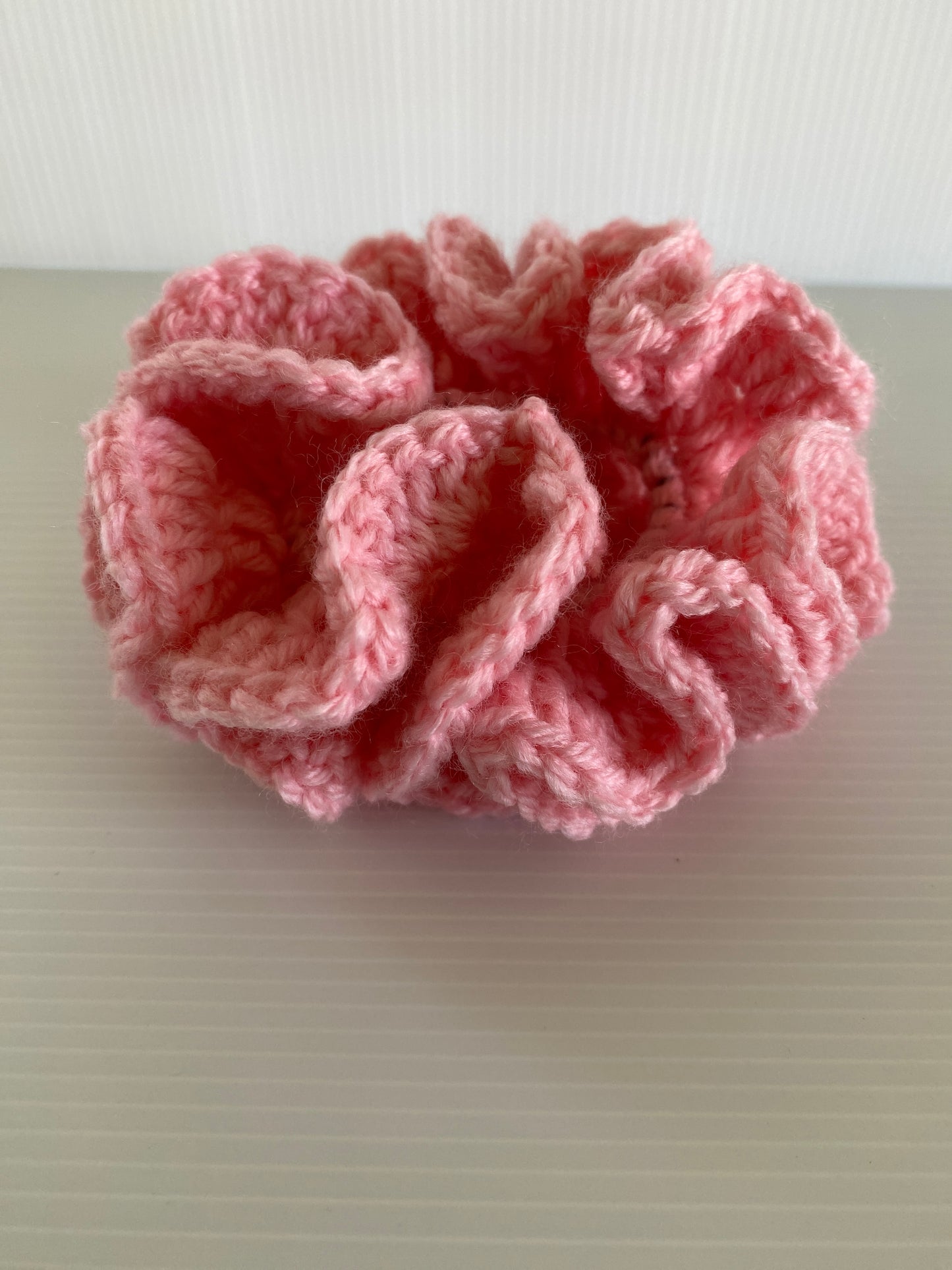 Hair Scrunchy Crochet Handmade Elasticized Full Ruffled Baby Pink