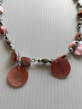 Silver Tone & Pink Coral Coloured Beads Discs Extension Chain short Necklace