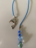 Beaded & Silk Cord Book Mark Book Thong Blue tones Dolphin charm with Blue & Flora lLampwork Bead