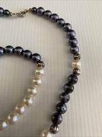 Glass Pearl Long  Necklace two tone  White & Purple  with  Spring Clasp