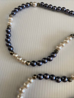 Glass Pearl Long  Necklace two tone  White & Purple  with  Spring Clasp