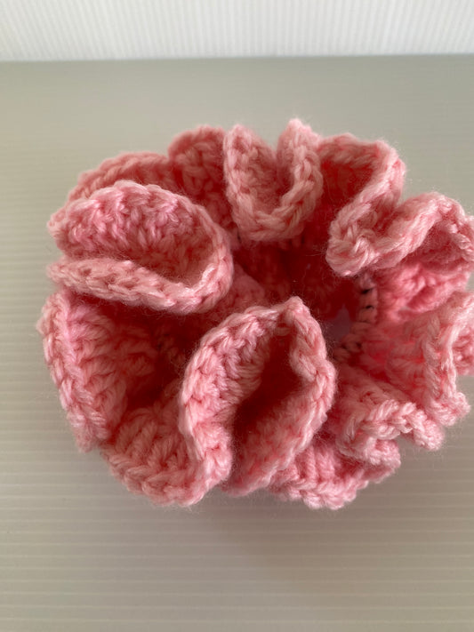 Hair Scrunchy Crochet Handmade Elasticized Full Ruffled Baby Pink