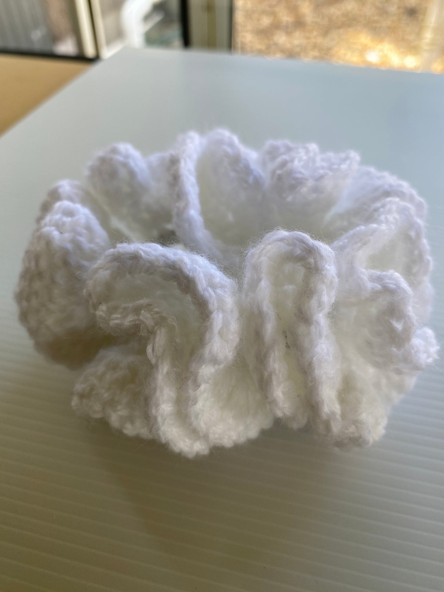 Hair Scrunchies Crochet Handmade Elasticized Full Ruffled White