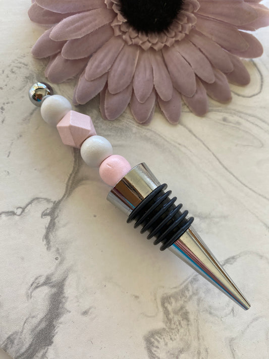 Wine Stopper Beaded Pink & White Gift Idea Beaded accessory