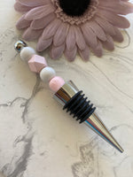 Wine Stopper Beaded Pink & White Gift Idea Beaded accessory