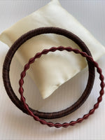 Cotton Weave Slide on Bracelet Set of 2 Brown & Burgundy Maroon Wave stretchy