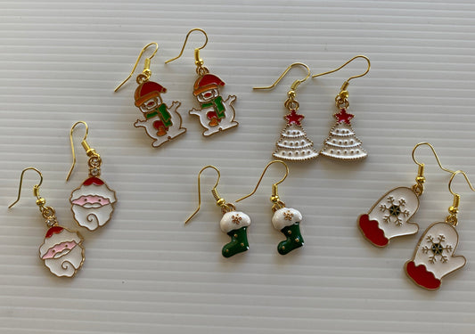 Christmas Earrings Enamel Gold Plated Pierced - assorted designs