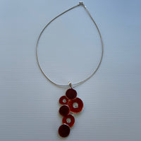 Retro Style Round Red Pendant with Diamantes on Silver Plate Necklace