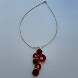 Retro Style Round Red Pendant with Diamantes on Silver Plate Necklace