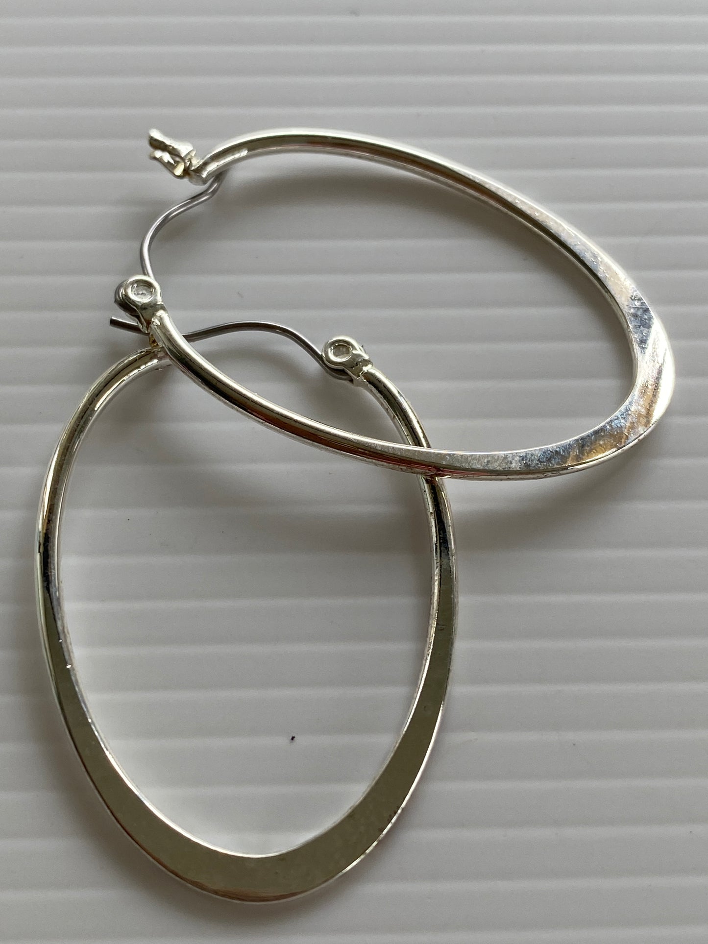 Oval Dangle Drop Pierced Earrings Silver Plate