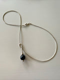 Blue Glass Pearl Round Drop Pendant Necklace Stretch  Silver Wire chain