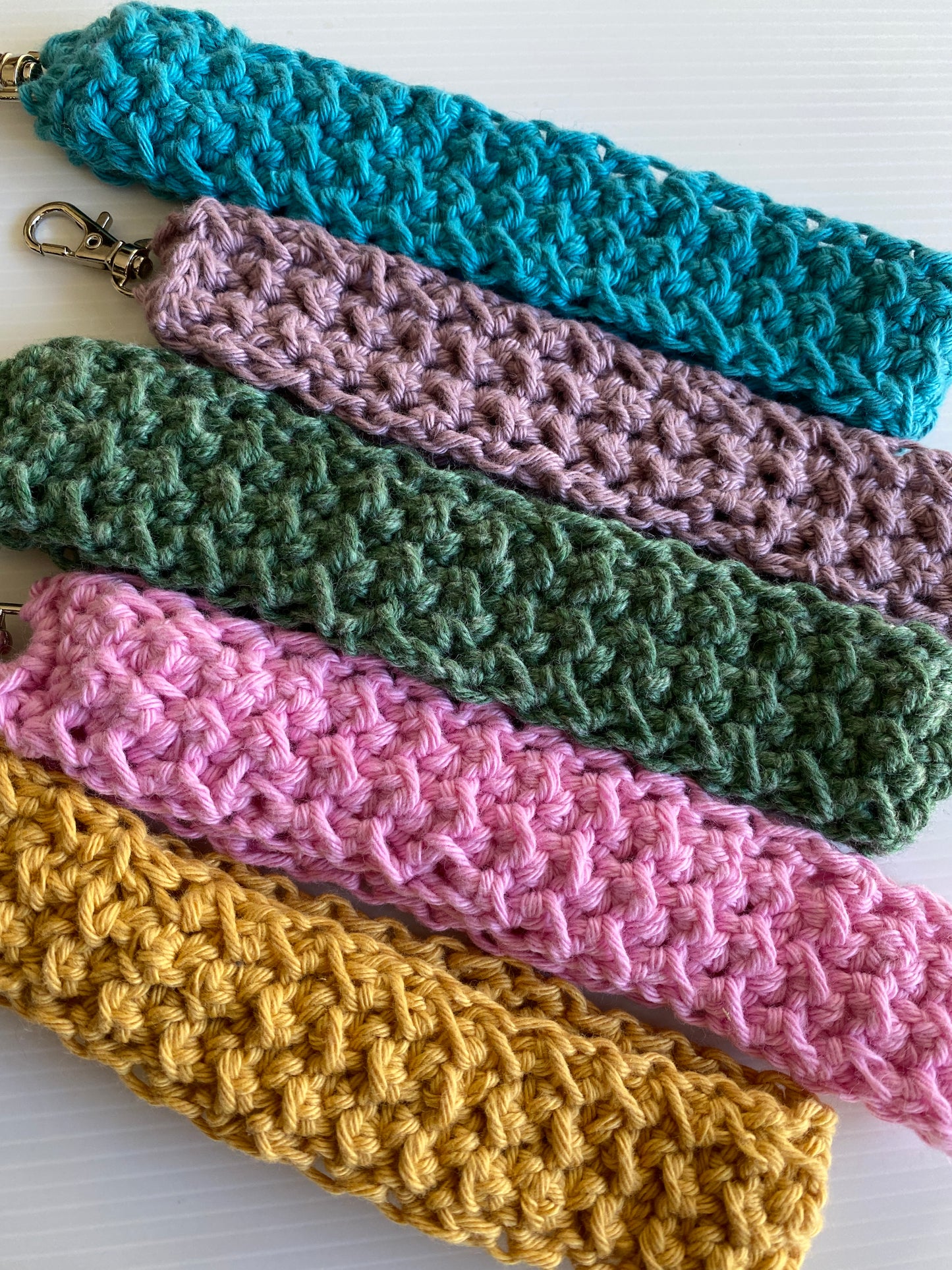 Crochet Wristlets Handmade assorted colours ideal for keys, coin purse etc