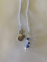 Beaded  Silk Cord BookMark Book Thong Cat Charm Crystal Blue Purple Grey  Gift