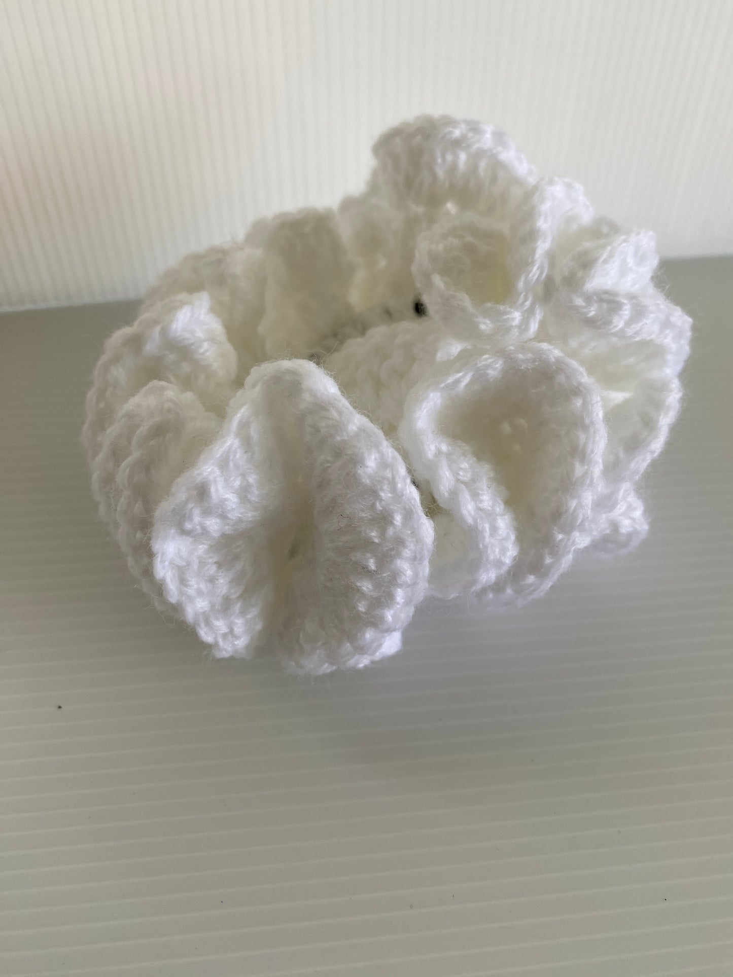 Hair Scrunchies Crochet Handmade Elasticized Full Ruffled White