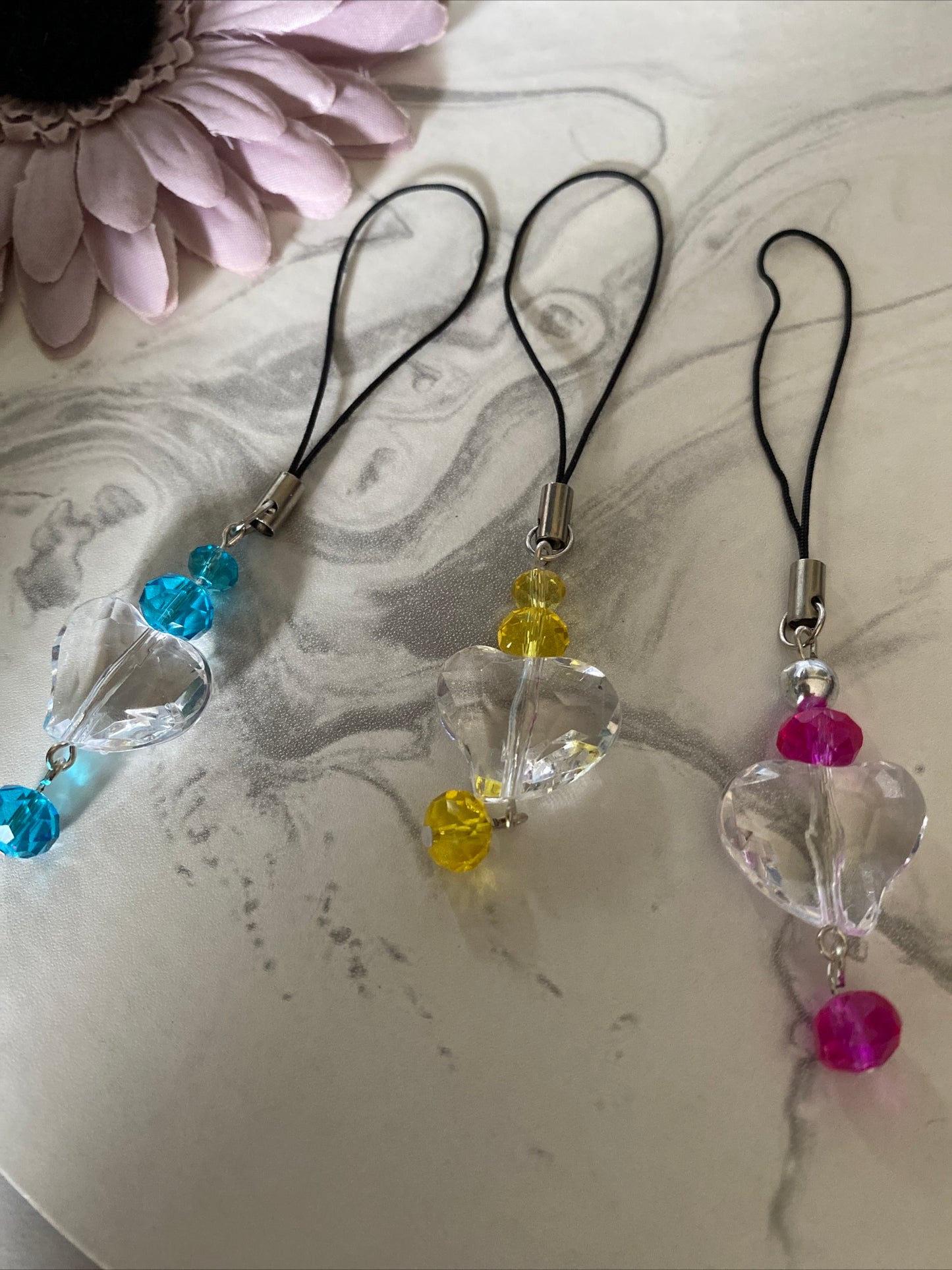 Mobile Phone Dangle Charm  Clear Heart & Colour Crystals your choice on colour