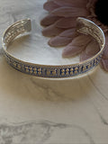 Silver Plate Filigree Detail open Cuff Bangle Light Blue Backing Gift Birthday