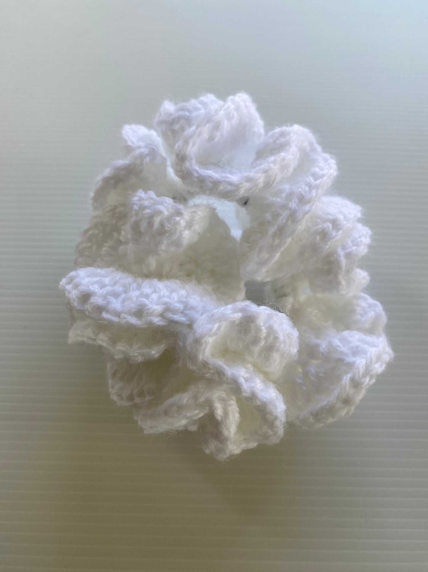 Hair Scrunchies Crochet Handmade Elasticized Full Ruffled White