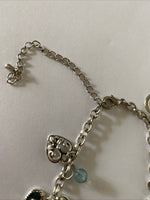 Antique Look Silver Plate & Blue Bead Charm  Bracelet adjustable