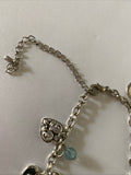 Antique Look Silver Plate & Blue Bead Charm  Bracelet adjustable
