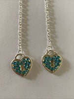 Heart Locket Blue Charm Shiny Silver Plate  Long Chain  Dangle Earrings Pierced