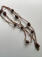 Long Strand Brown Neutral Look Bead  Necklace slide over  No Clasp wood look