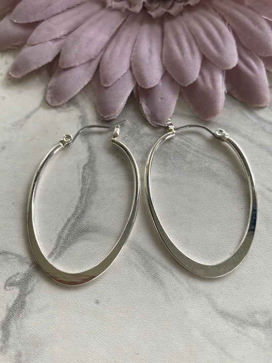 Oval Dangle Drop Pierced Earrings Silver Plate