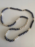 Glass Pearl Long  Necklace two tone  White & Purple  with  Spring Clasp