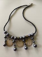 Black  Beaded Short Necklace Choker Blue Grey Glass pearl shiny round disc drops