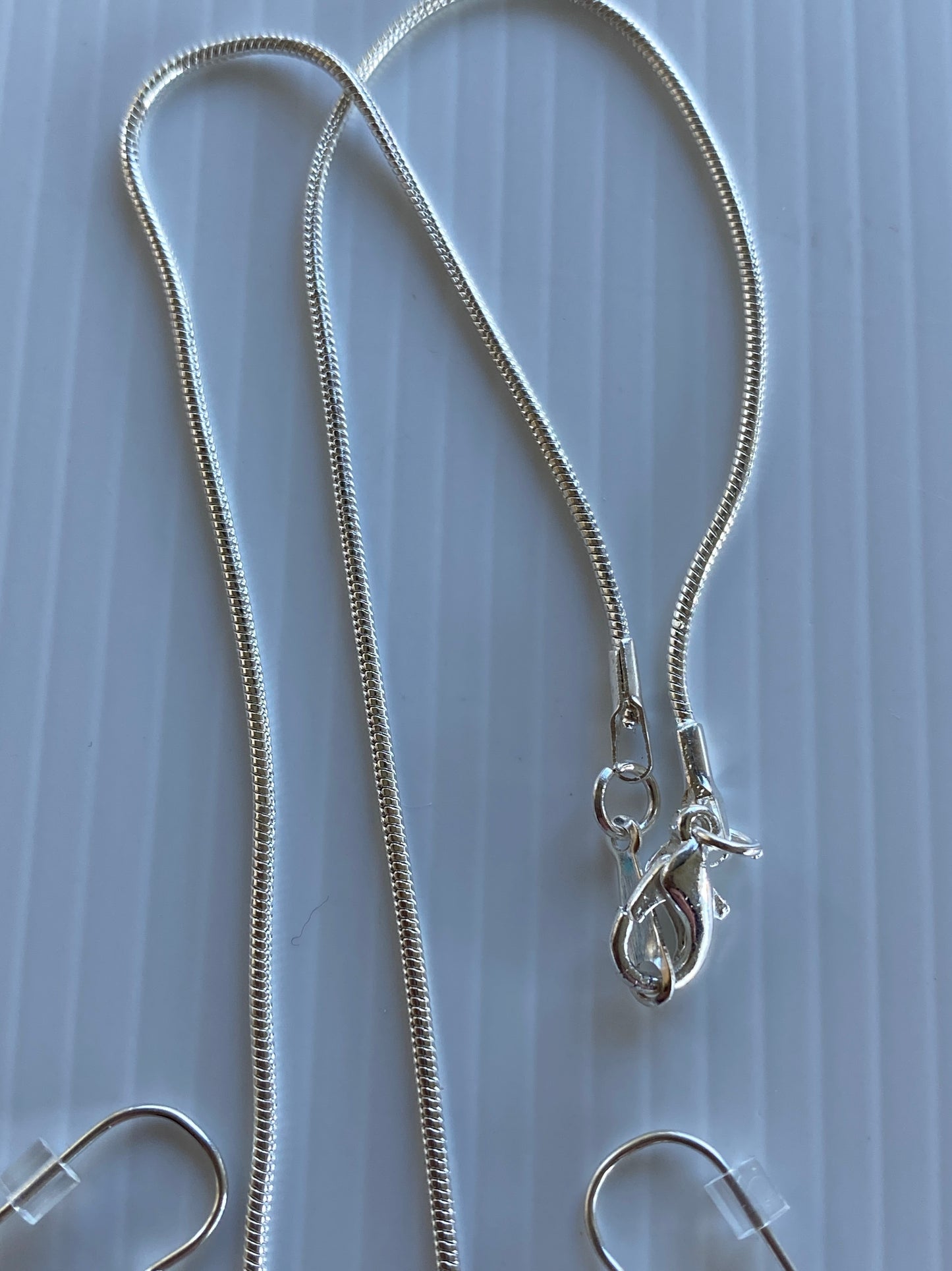 Crystal Clear Teardrop Necklace & Round Crystal Earring Set Pierced Silver Plate