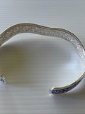 Silver Plate Filigree Detail open Cuff  Wave Bangle Dark Blue Face Back Gift Birthday